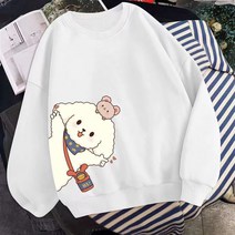 TUTU FEEL 귀여운 강아지 프린팅 특양면 여성 맨투맨 긴팔 티셔츠