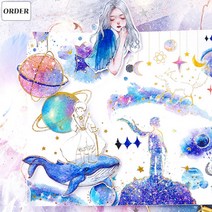 어린왕자 깃털 소녀 고래 금박 다꾸 스티커 10종, 6. 고래 (ST-766), 선택:6. 고래 (ST-766)