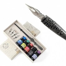 키알리 빈티지 만년필 잉크 세트 캘리그라피 펜 딥펜 펜촉 만년필 손글씨 입문 선물 (펜홀더+펜촉4p+잉크5p), 색상, 골드