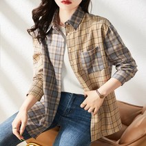 오버클래쓰 여성 체크 셔츠 루즈핏 빅사이즈 캐주얼 데일리 남방