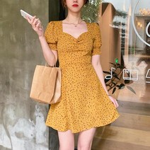 메이킹유 반팔 스퀘어넥 소매셔링 도트 PA41로플원피스