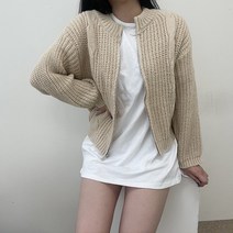 VANANA2 여성 아방핏 니트 도톰 꽈베기 집업 점퍼