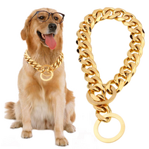 강아지체인목걸이 대형견목줄 스테인레스 두꺼운체인 불독 도베르만 중형견 대형견 목걸이 산택목줄, 골든_폭 : 15MM 길이 : 45CM (304)