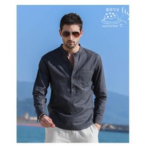 TZQW 흠광지성 면 마 셔츠 남성 캐주얼 상의 루즈핏 남 린넨 셔츠