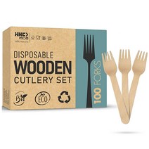 생분해성 나무 포크 - 친환경 일회용 나무 식기 - 100피스 세트 - 16.3cm(6.3인치) 식기 - 플라스틱 대체품 - 여행 캠핑 야외 파티 바베큐 점심용, 100 Forks