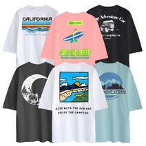 엠제이스타 여름 오버핏 반팔티 남녀공용 캠핑 여행 면 라운드 프린트 티셔츠 반팔