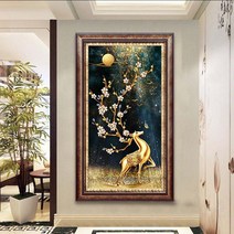재산이 불어나는 황금 사슴 대형 보석십자수 사무실 현관 입구 풍구 인테리어 그림 큐빅 구슬 십자수, 50x90cm