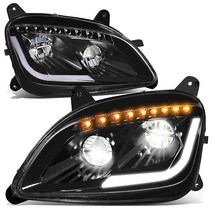 DNA MOTORING HL-HAY-032-BK 페어 LED L-타입 DRL 체이싱 신호 헤드라이트 13-20 Peterbilt 579/11-18 587 블랙 하우징