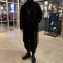 모직 코트 남 두꺼운 스타일 박시 하프 트렌치코트 슬립 시크 겨울코트 남성코트 모직 코트 야상 램스울 남자코트