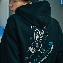 [천삼백케이] [꼼파뇨] [기모] 츄즈 투 자수 후드티 (블랙)