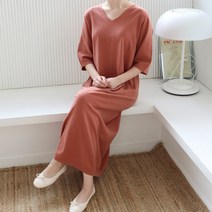 베닛무드 가을 캐시미어 루즈핏 브이넥 7부 소매 니트 롱 원피스 7컬러