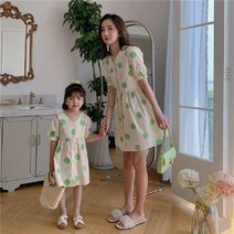 해외귀욤 도트 여아 여름 반팔 a라인 퍼프 v넥 캉캉 코튼 원피스 엄마랑딸 커플