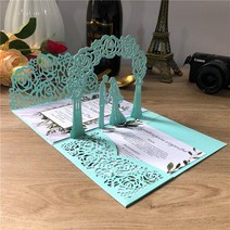 10 개/몫 3D 팝업 흰색 결혼식 초대 카드 삼중 접힌 레이저 컷 포켓 신부 및 신랑 인사말 IC144, [03] Whole set, [04] TF blue