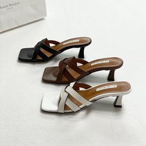 소가죽 꼬임 뮬슬리퍼 5cm 슬리퍼샌들 스퀘어 뮬힐