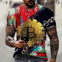 암호화폐 비트 코인 반팔 티 셔츠 폭발적인 봄과 여름 Bitcoin 3D 된 t-셔츠 거리 동향 라이크라 폴리 에스터 탑