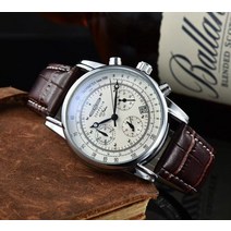 ZEPPELIN-수나사용 시계 5ATM 방수 가죽 비즈니스 레저 쿼츠 무브먼트 세 눈 다기능 코드 손목, 01 White-Brown belt