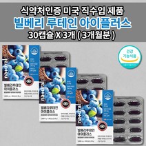 빌베리 루테인 아이 플러스 비타민A 눈건강 1개월분 눈 건강 기능 피로감 개선 노화 황반 색소 밀도 유지 시각 적응 도움 영양제 비타민E 베타카로틴 마리골드꽃 추출물 30캡슐, 3개