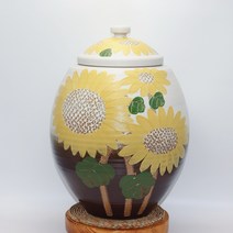 쌀 항아리 해바라기 항아리 쌀통 20KG 도자기 쌀보관통 바가지증정, 쌀통 항아리형 해바라기 20KG + 짚매트