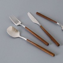 골든벨 큐브 사각 스퀘어 메이플우드 커트러리 양식기 디너 3종 세트, 디저트포크