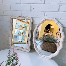 허니상점 웨이브 벽걸이 거울 쉐비 화이트 앤틱 엔틱 카페 소품 인테리어 /2style, 타원