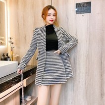 봄 가을 체크 무늬 정장 여성 패션 재킷 스커트 투피스 세트