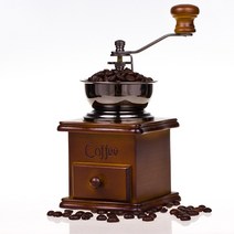 엔틱 수동 커피메이커 원두커피 머신, 빈티지(세라믹맷돌)송모브러시와퀀텀스푼
