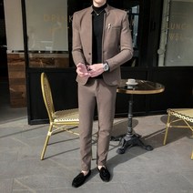 남성여름셋업 셋업오버핏남자 양복캐주얼수트 2022 패션 뉴 남성 캐주얼 부티크 슬림 핏 정장 2 개 세트 남성 더블 브레스트 블레이저 재킷 코트 바지 바지