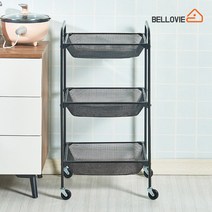 벨로비 철제 이동식 수납바구니 정리함 3단 중형, 블랙