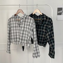 [비비애르] 마크 린넨 체크 크롭 남방 셔츠 여름 간절기셔츠 통기성좋은 아사면