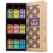 Natrogix 100% 퓨어 에센셜 방향아로마 오일 10ml 라벤더 티트리 유칼립투스 로즈마리 오렌지 페퍼민트 레몬 레몬그라스 유향 9병 박스포장