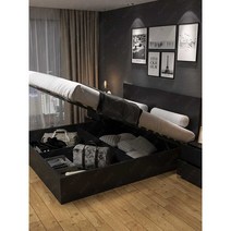 모던 대용량 수납 리프트업 침대 공간 그레이 공간, 블랙 침대 1350mmx2000mm