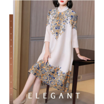 여성 플라워 루즈 원피스 고급실크원피스 롱원피스 플리츠원피스 스타일리시/젊음/슬림함을 보이다/고퀄리티 실크원단/루즈핏원피스