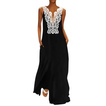 바캉스 비치 휴양지 룩 원피스 비치웨어 동남아 해외여행 여성 빈티지 드레스 캐주얼 넥 민소매 레이스 패치 워크 여름 드레스 할로우 롱 드레스 우아한 저녁 파티