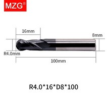 엔드밀 드릴밀 mzg 1pc 2 플루트 hrc45 볼 노즈 cnc 선반 가공 탄소강 밀링 도구 커터 구형 솔리드 카바이드 엔드 밀, r4.0mmxd8x100l-2f45c