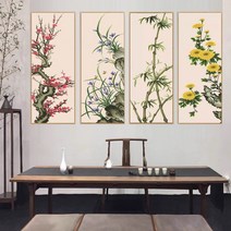 매화 난초 대나무 국화 동양 명화 사군자 매란국죽 초대형 4단 보석십자수 도구 세트, 90x160cm
