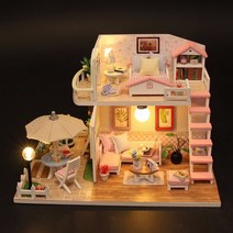 미니하우스 레진아트세트 미니어처 Diy 어처 핑크 로프트 빌라 M033 용 가구 포함 인형의 집 장난감, 01 M033
