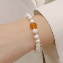 HUOFENG 담수 진주 Alxa 국가 스타일 달콤한 기질 칼세도니 호박 팔찌 올 매치 팔찌