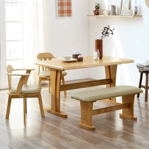 베스트리빙 튼튼하고 고급스러운 오츠카 1350 우드슬랩 고무나무 통원목 4인용 테이블 식탁세트/의자4개형/의자2개+벤치의자1개형/벤치의자2개 2colors, 의자2개+벤치의자, 내츄럴