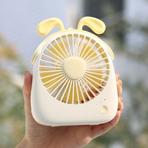 도매창고 WT-F14 애니멀 탁상 미니 선풍기 USB 탁상용 스트랩 휴대용 핸즈프리 동물 캐릭터 파스텔 어린이 손풍기, 옐로우