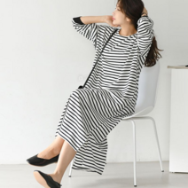 NewCare 여성 스트라이프 롱원피스 가을 루즈핏원피스 단가라 원피스