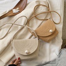 [W9FDF2A] 여름가방 캐주얼 여행 밀짚 왕골 진주 미니 크로스백 (69286)