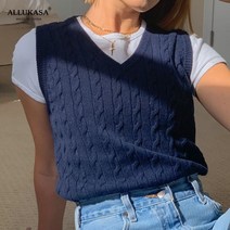 가을니트조끼 아가일 꽈배기 오버핏 베스트 탑 걸 스웨터 조끼 여성 점퍼 넥 풀오버 니트 조끼 여성 스타일 자르기 탑 가을 솔리드
