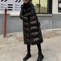 따뜻한 겨울 여성 유광 블랙 롱 패딩 점퍼 박시핏 외투 아우터 데일리룩