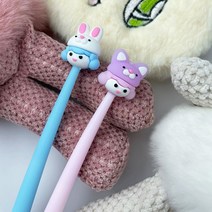 모비딕파워 [모비딕파워] 지우개 오피스펜 마블펜 직장인볼펜 봄선물 인형볼펜 3색볼펜 수성펜, 아★ 동물모자를 쓴 친구들 어린이 펜슬 볼펜, 아★ 1.토끼모자친구