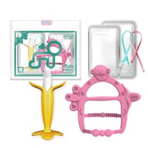 앙쥬 치발기2종세트(바나나+팔찌)-케이스2p+클립2p(색상램덤), 바나나+팔찌원숭이(핑크)