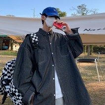 청 데님 오버핏 체크 가을 블루 남성 셔츠 남방 와이셔츠 정장 코트 와이셔츠 린넨 골덴 패딩