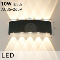 Led 벽 조명 인테리어 램프 110v 220v IP65 방수 욕실 집 야외 침실 정원 장식, 10W Black, CHINA, Natural White + Waterproof
