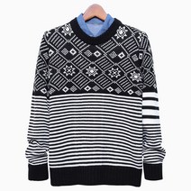 눈꽃 스트라이프 니트티 배색 삼선 니트 남녀공용 패션니트 코디 T316