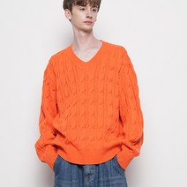 더에이본 맨 데이 클래식 꽈배기 오버 브이넥 오렌지 - 블랙 126510