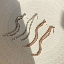 마치상점 [당일무배] 베이직 화려한 시크 언발 두줄 큐빅 체인 롱 드롭 귀걸이 2컬러